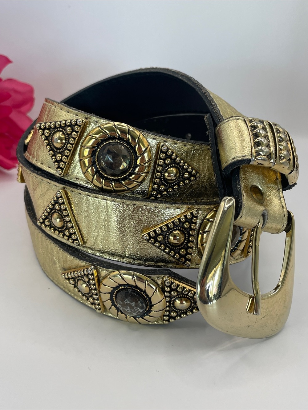 Vintage 1994 Leatherock Gold Studded Women's Belt with Medallion Accents